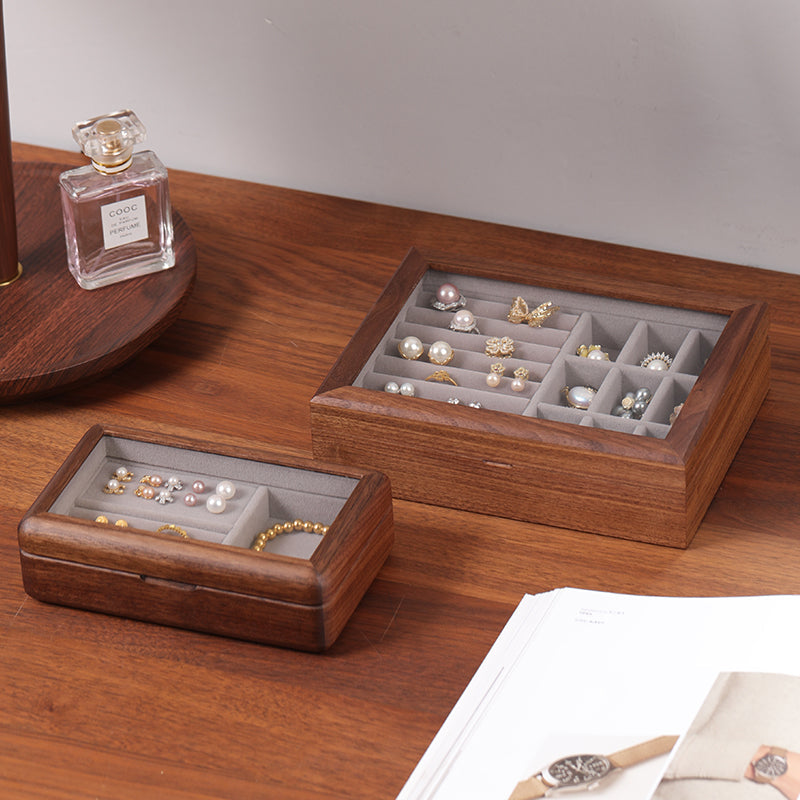 Lilia Walnut Jewelry Box with Glass Top
