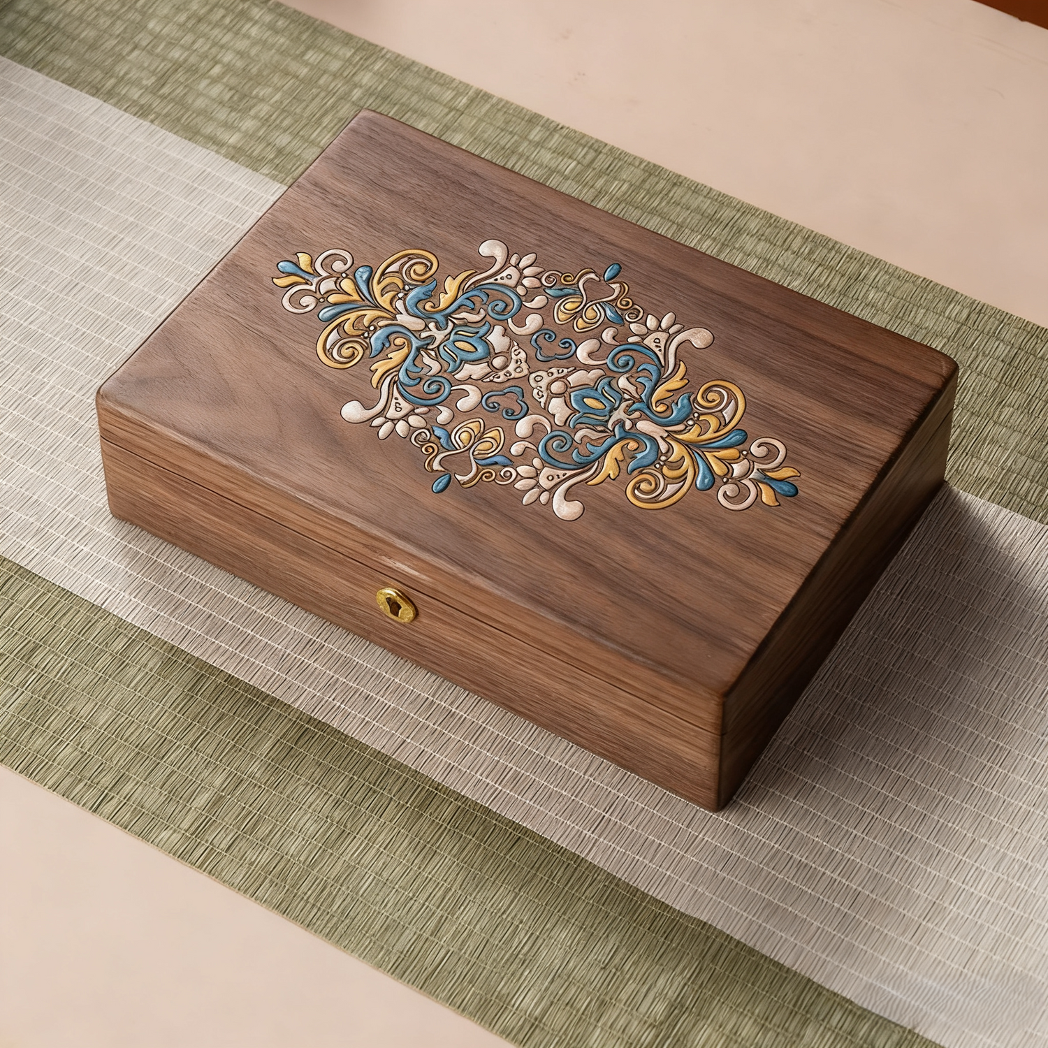 Artis Painted Lockable Walnut Jewelry Box