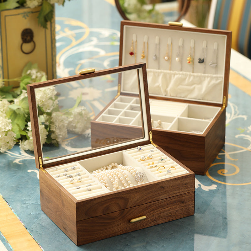 Panita Two-Layer Walnut Jewelry Box with Drawers