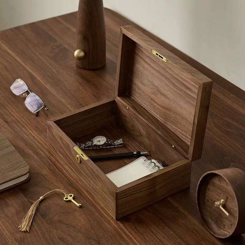 Lora Minimalist Walnut Jewelry Organizer Box with Lock