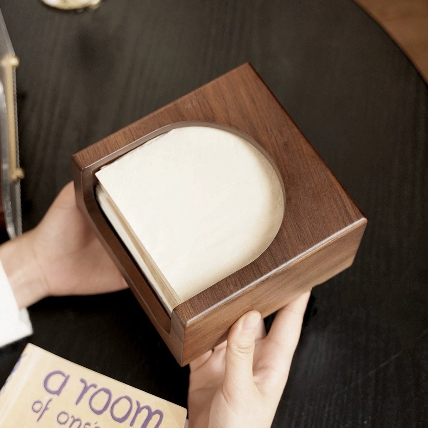 Black walnut cube tissue box cover for living room table