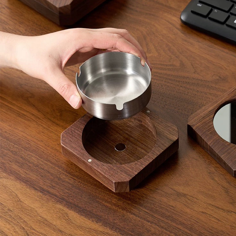 Cedar walnut ashtray for indoor and outdoor use