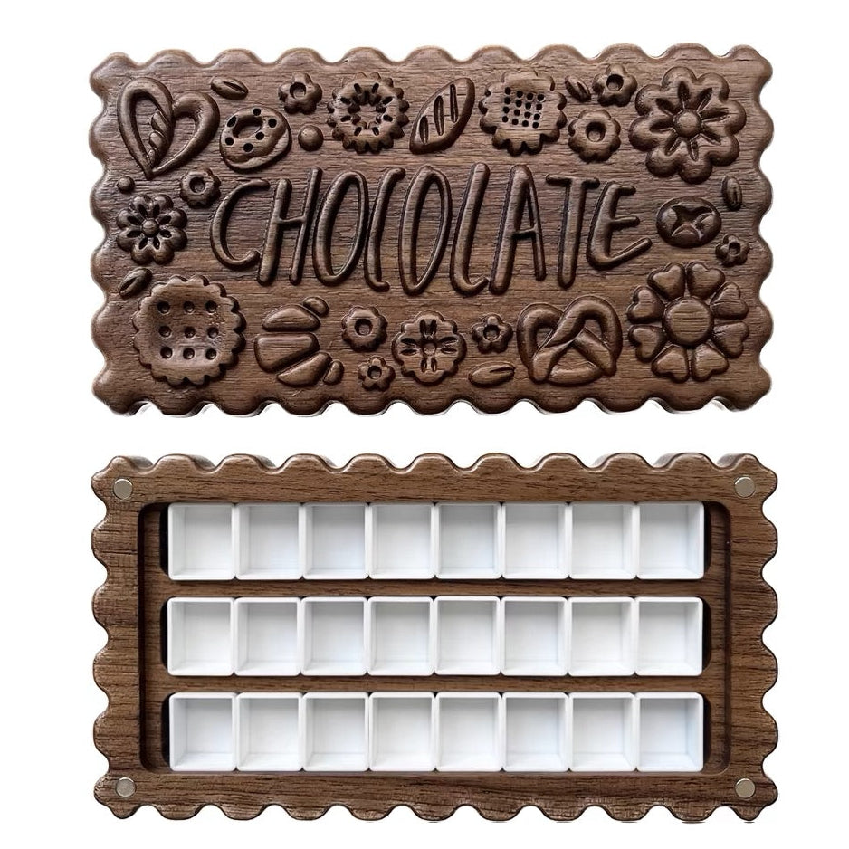 Choco Black Walnut Watercolor Palette Box on artist desk