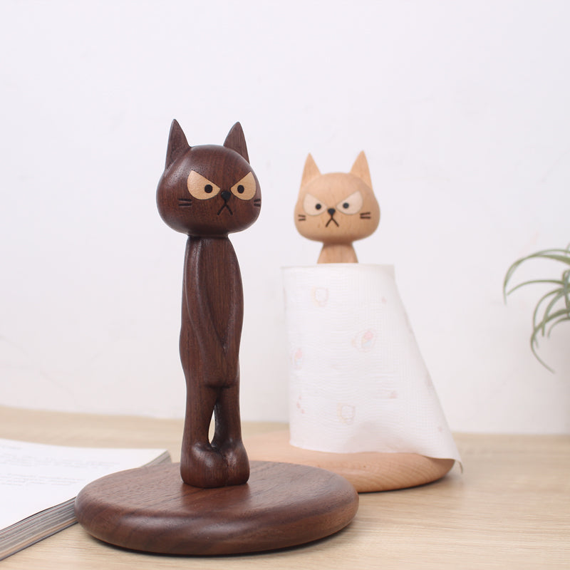 Creative Cat-Shaped Black Walnut Standing Tissue Holder