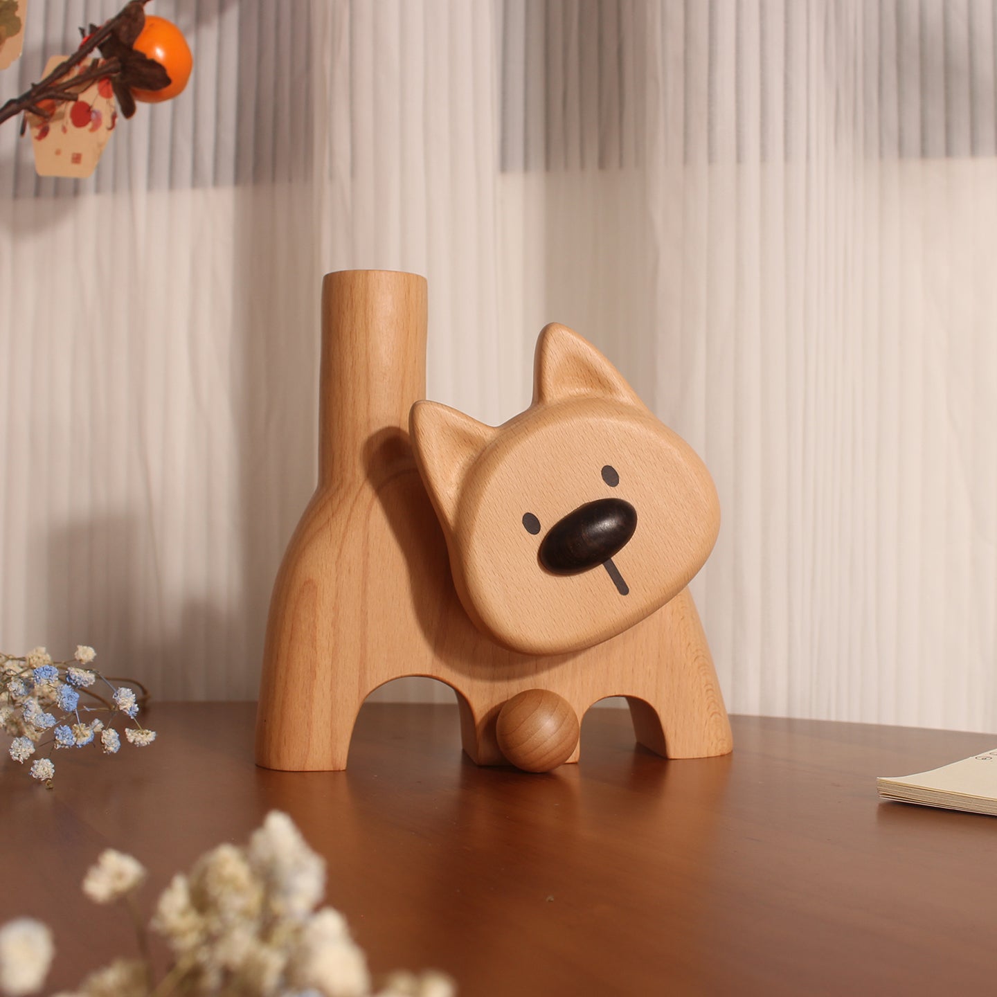 Creative Dog Design Wooden Flower Vase