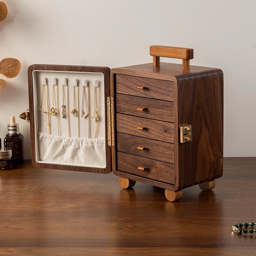 Creative Suitcase Solid Wood Jewelry Box on dresser