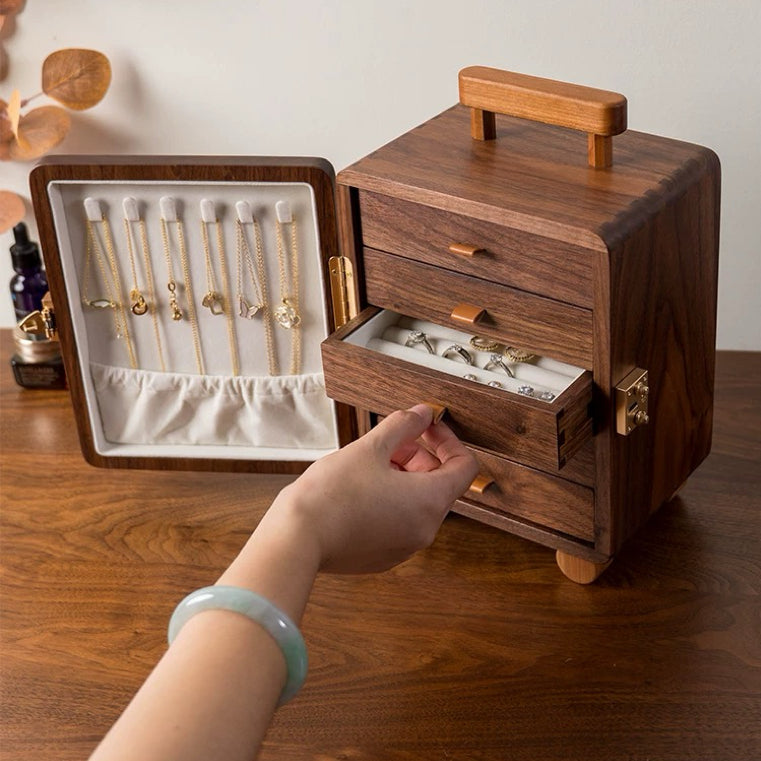 Creative Suitcase Solid Wood Jewelry Box with compartments