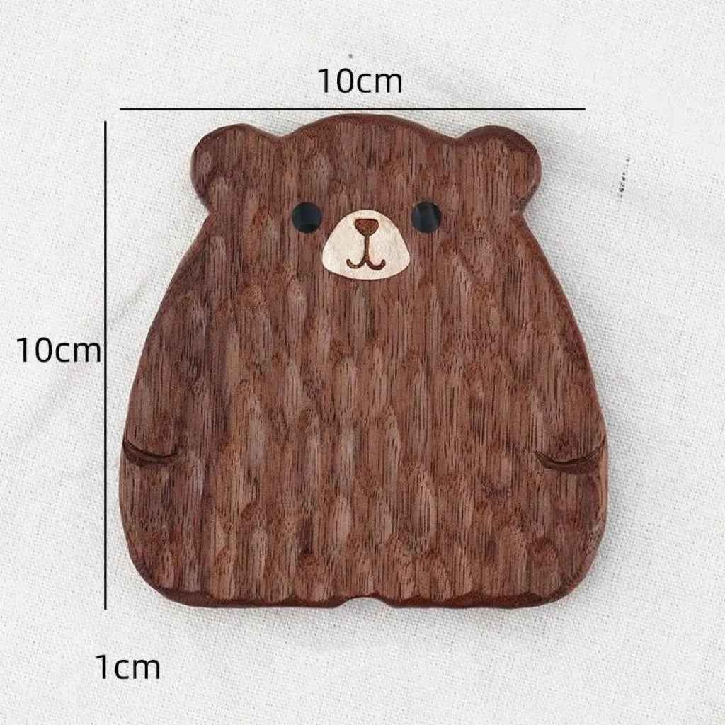 Cute Bear Black Walnut Coasters