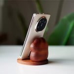 Cute Cat-paw Solid Wood Phone Stand holding smartphone