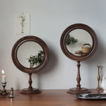 French Vintage Wooden Tabletop Makeup Mirror