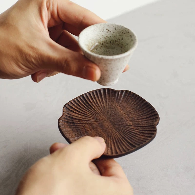 Handmade Lucky Clover Walnut Coaster Set