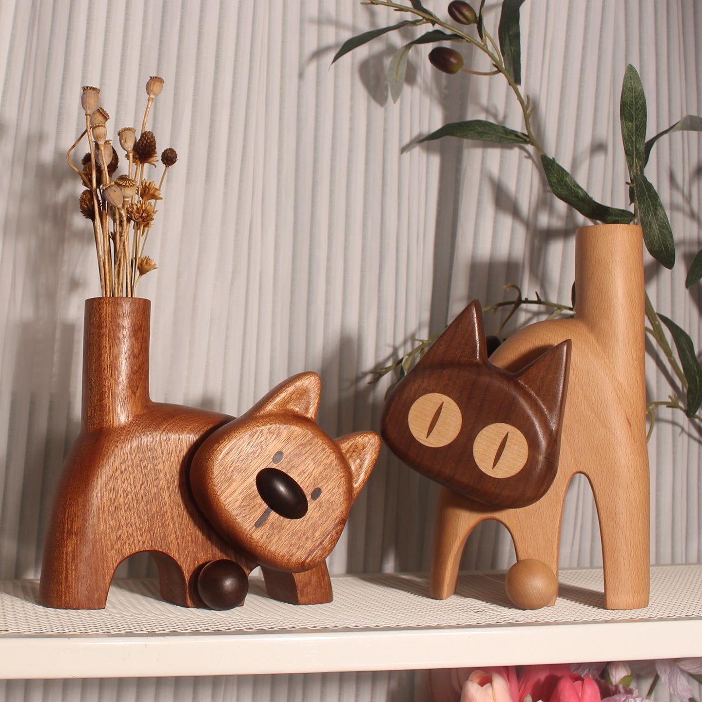 Handmade Wooden Doggy Flower Vase