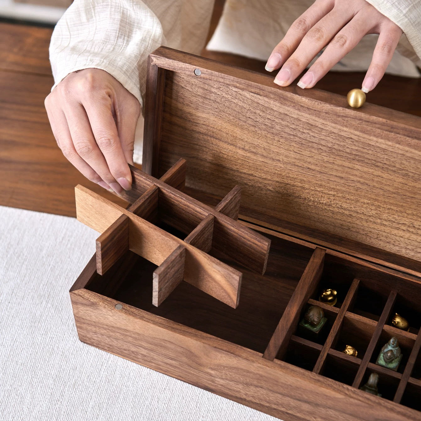 Nessa Walnut Storage Organizer Box for Essential Oils & Lipsticks