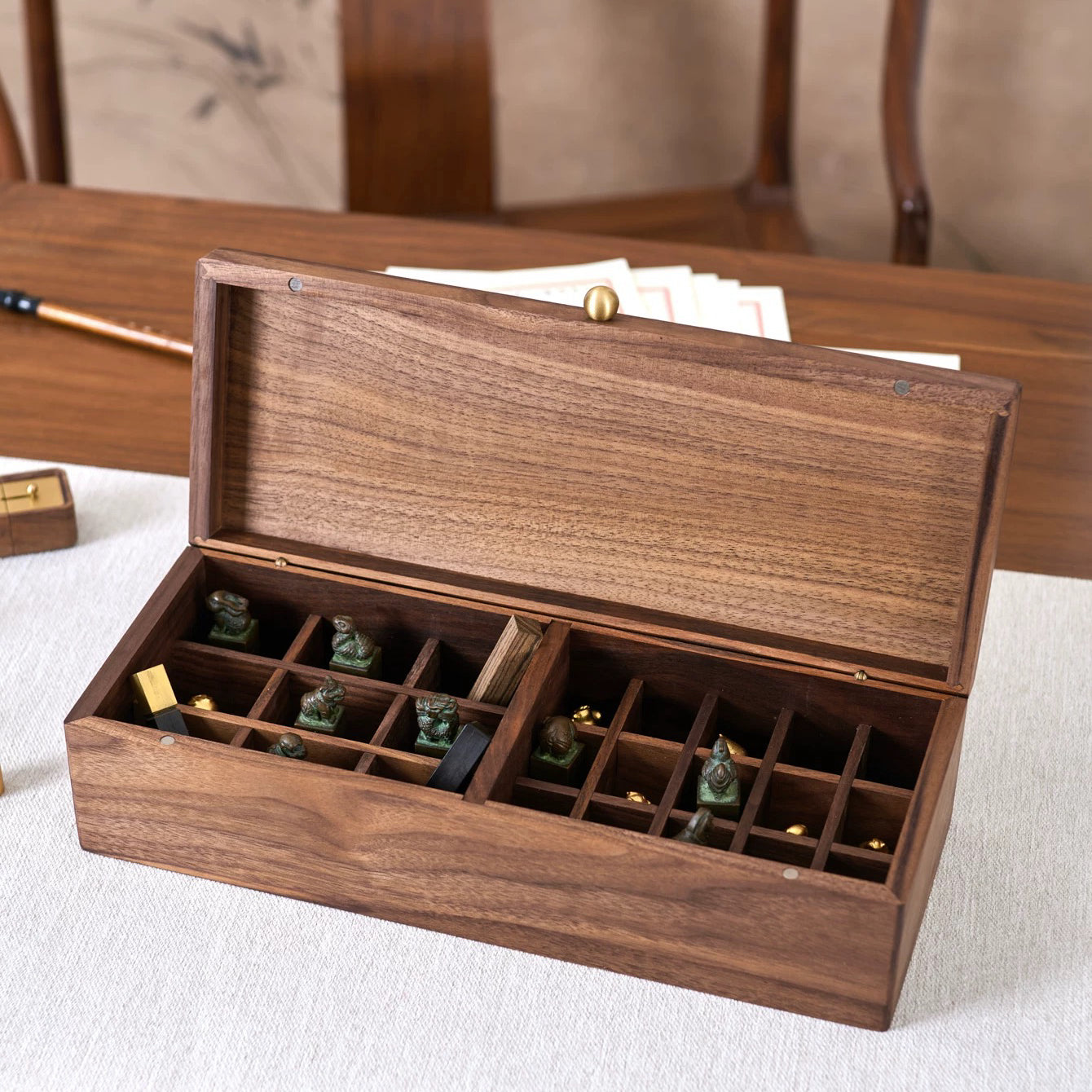 Nessa Walnut Storage Organizer Box for Essential Oils & Lipsticks