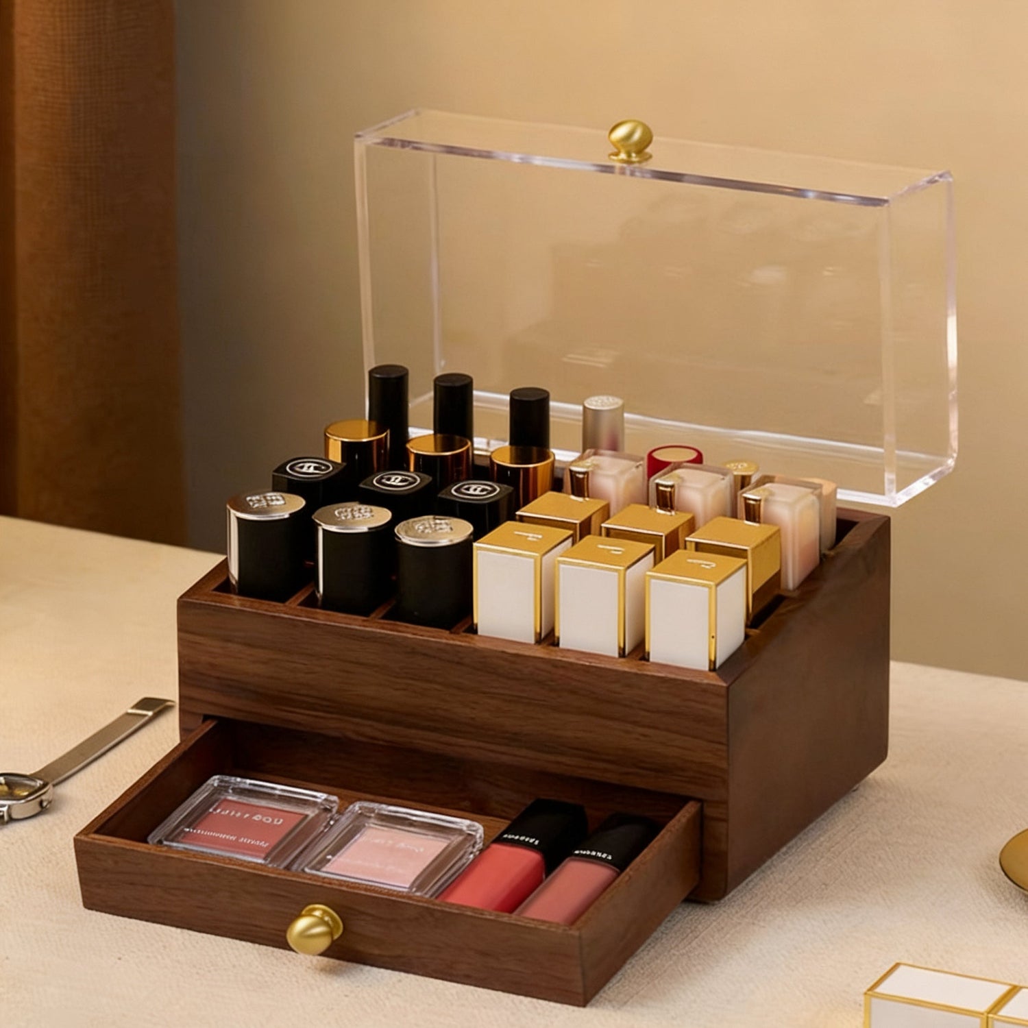 Vani Walnut Lipsticks Organizer Box