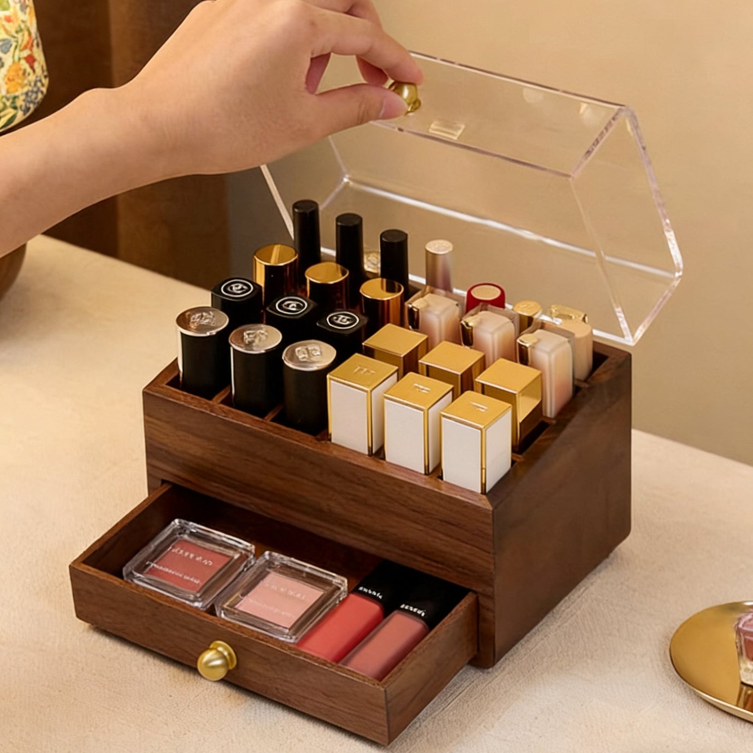 Vani Walnut Lipsticks Organizer Box
