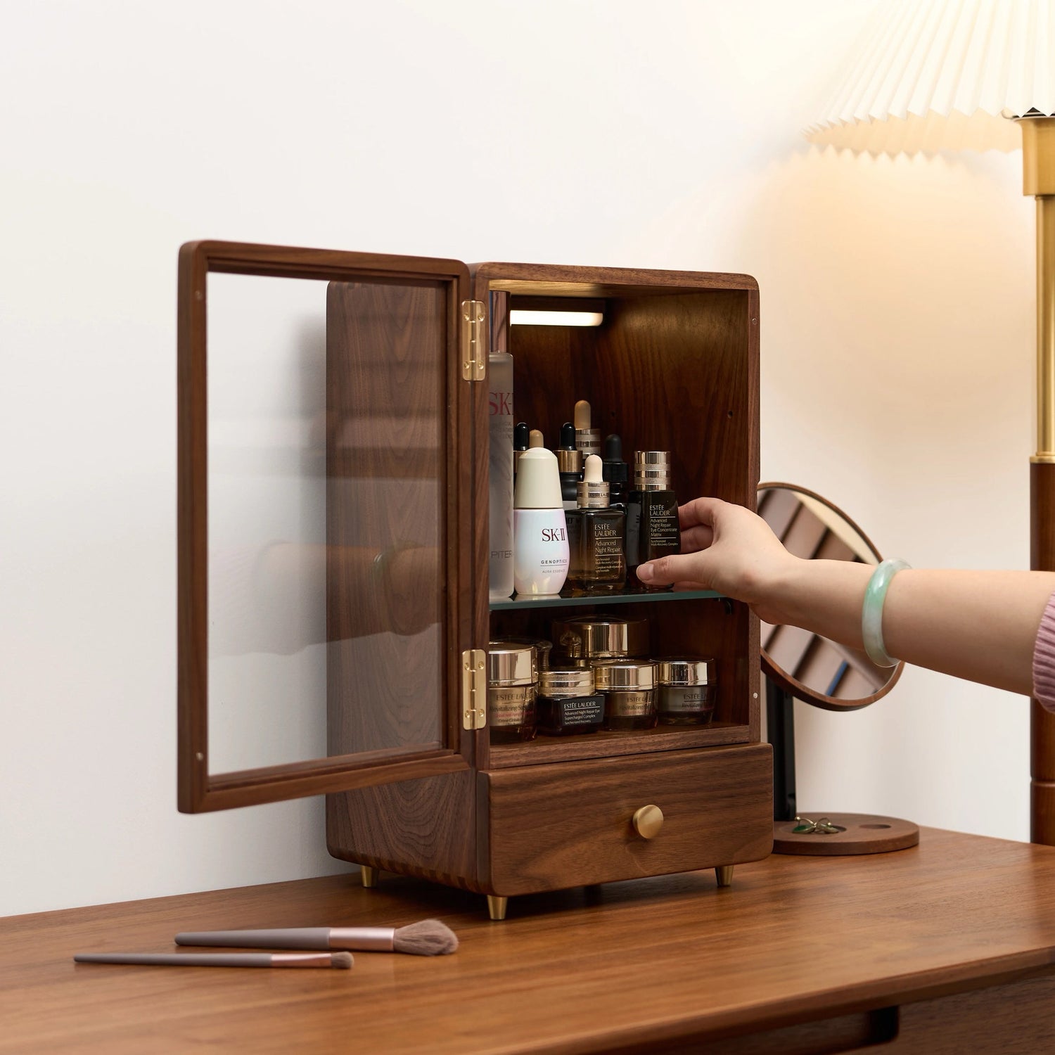 Galerie Walnut Makeup Storage Cabinet Organizer