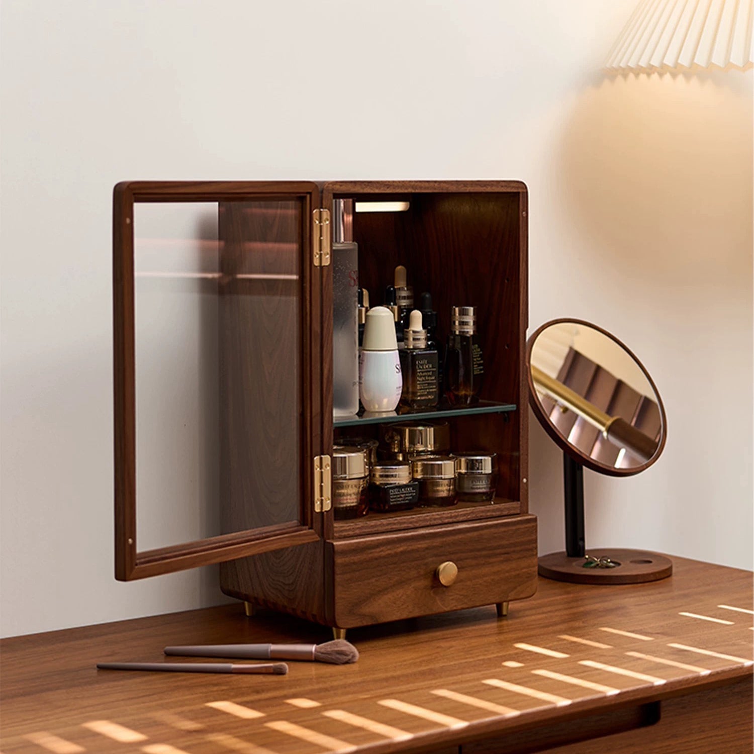 Galerie Walnut Makeup Storage Cabinet Organizer