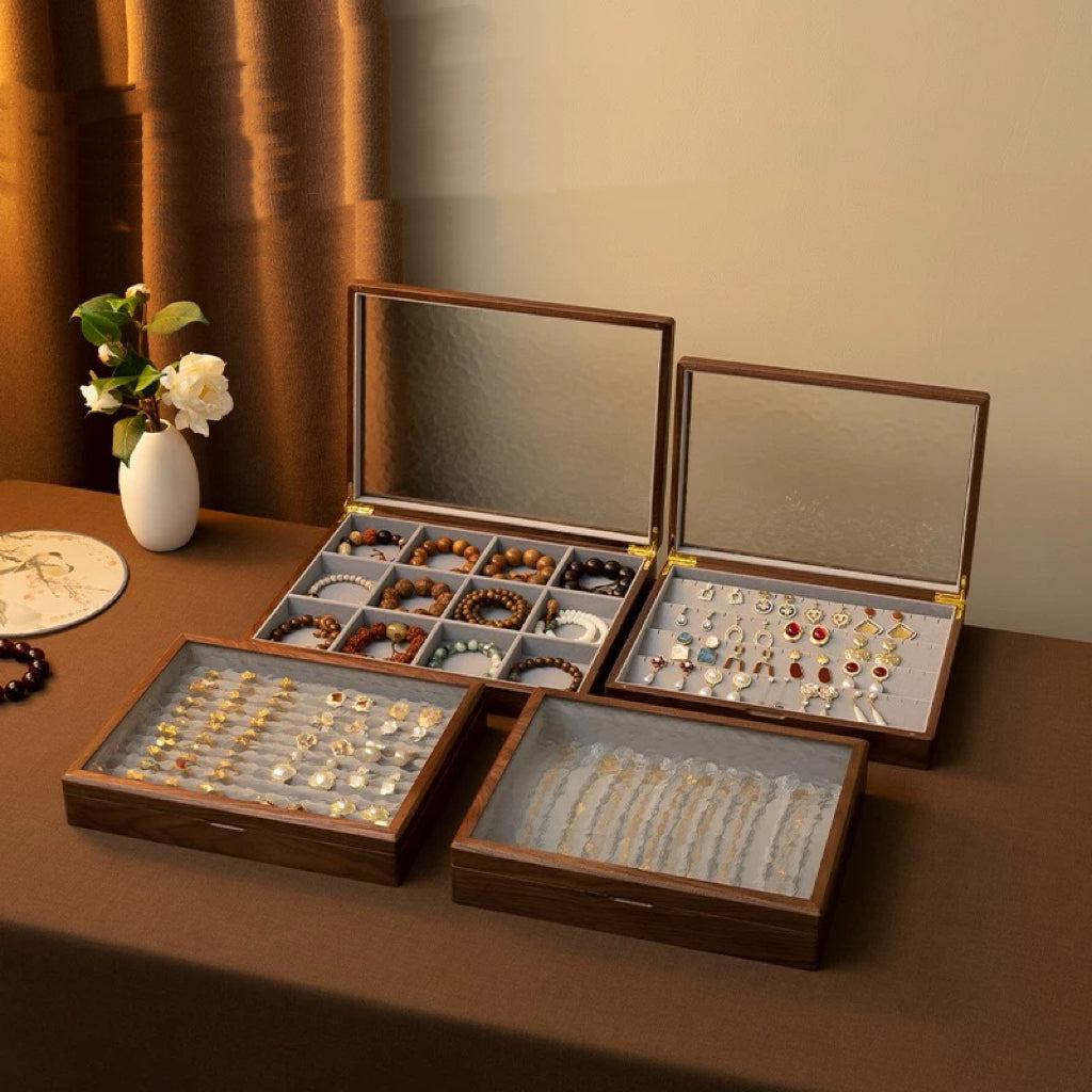 Provenance Walnut Jewelry Box with Textured Glass Lid