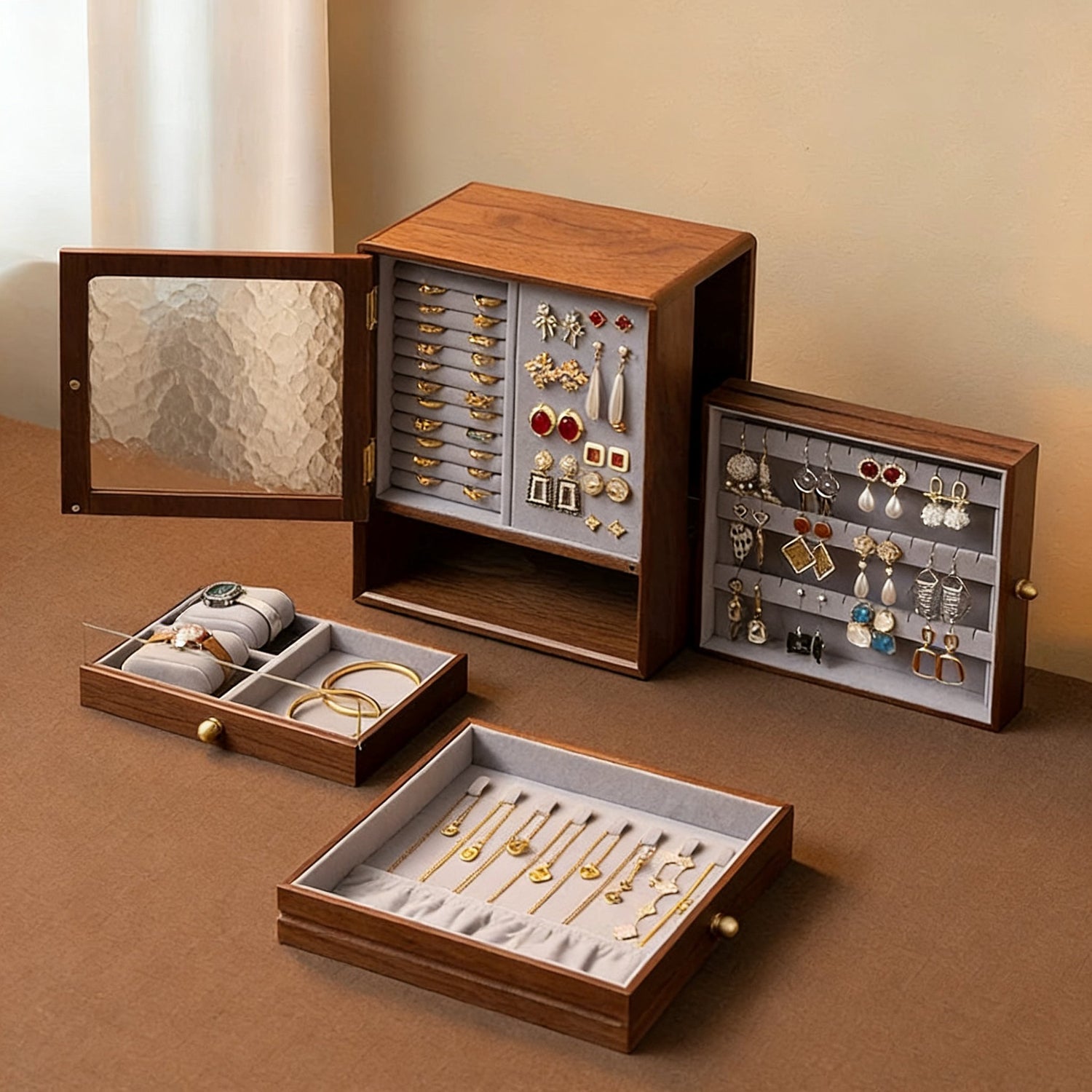 Iana Walnut Vertical Jewelry Cabinet