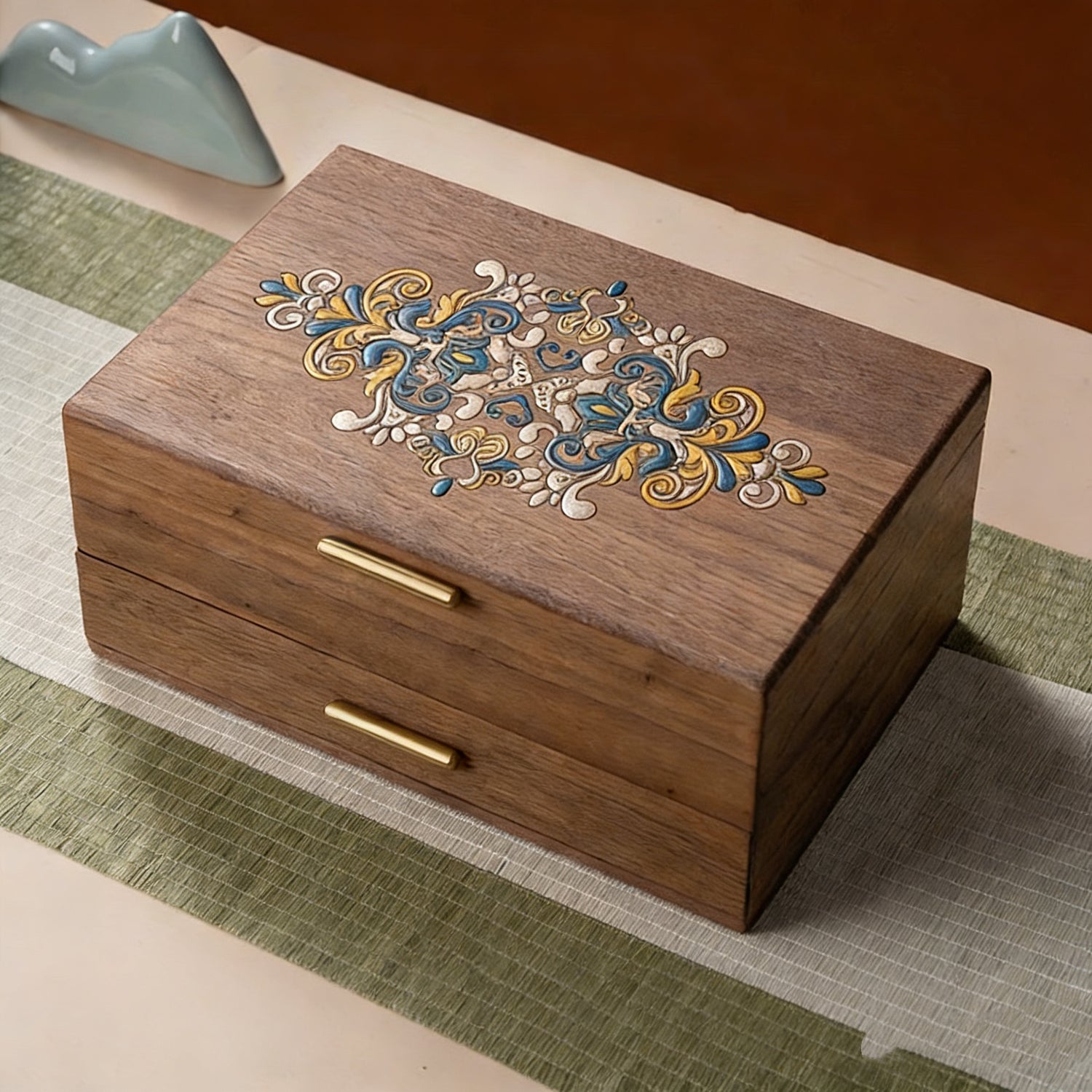 Artis Painted Lockable Walnut Jewelry Box