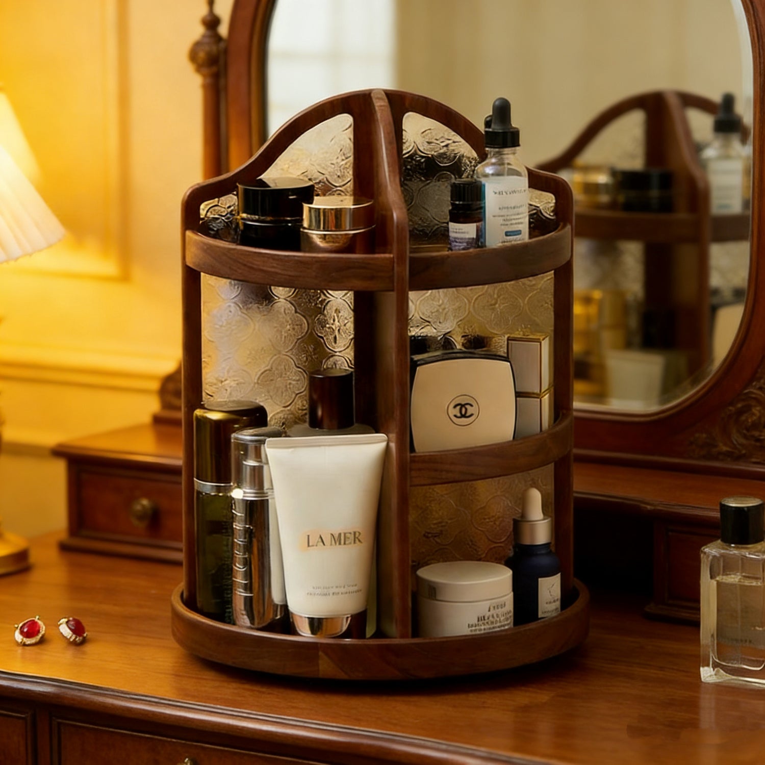 Anne Walnut Makeup Storage Organizer