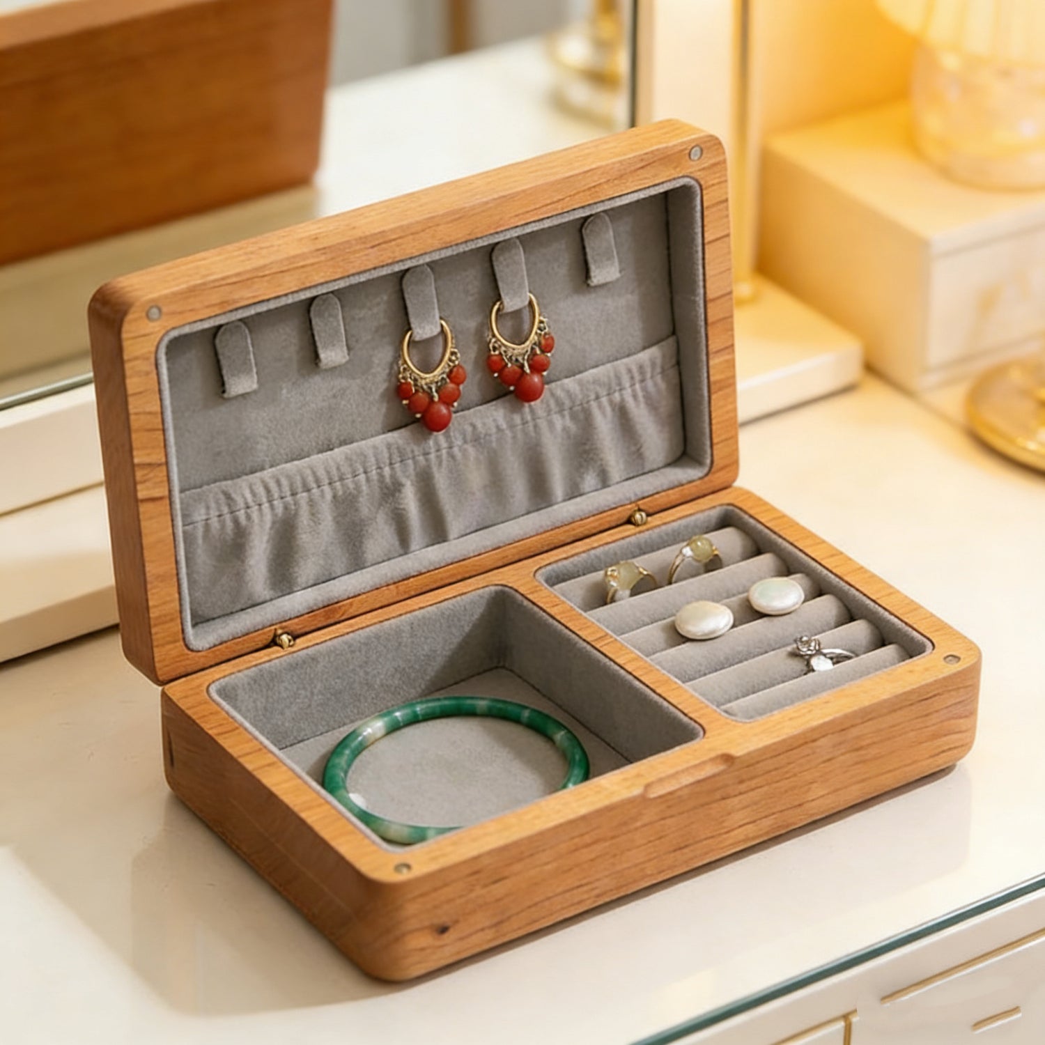 Grand Floral Inlay Wooden Jewelry Box