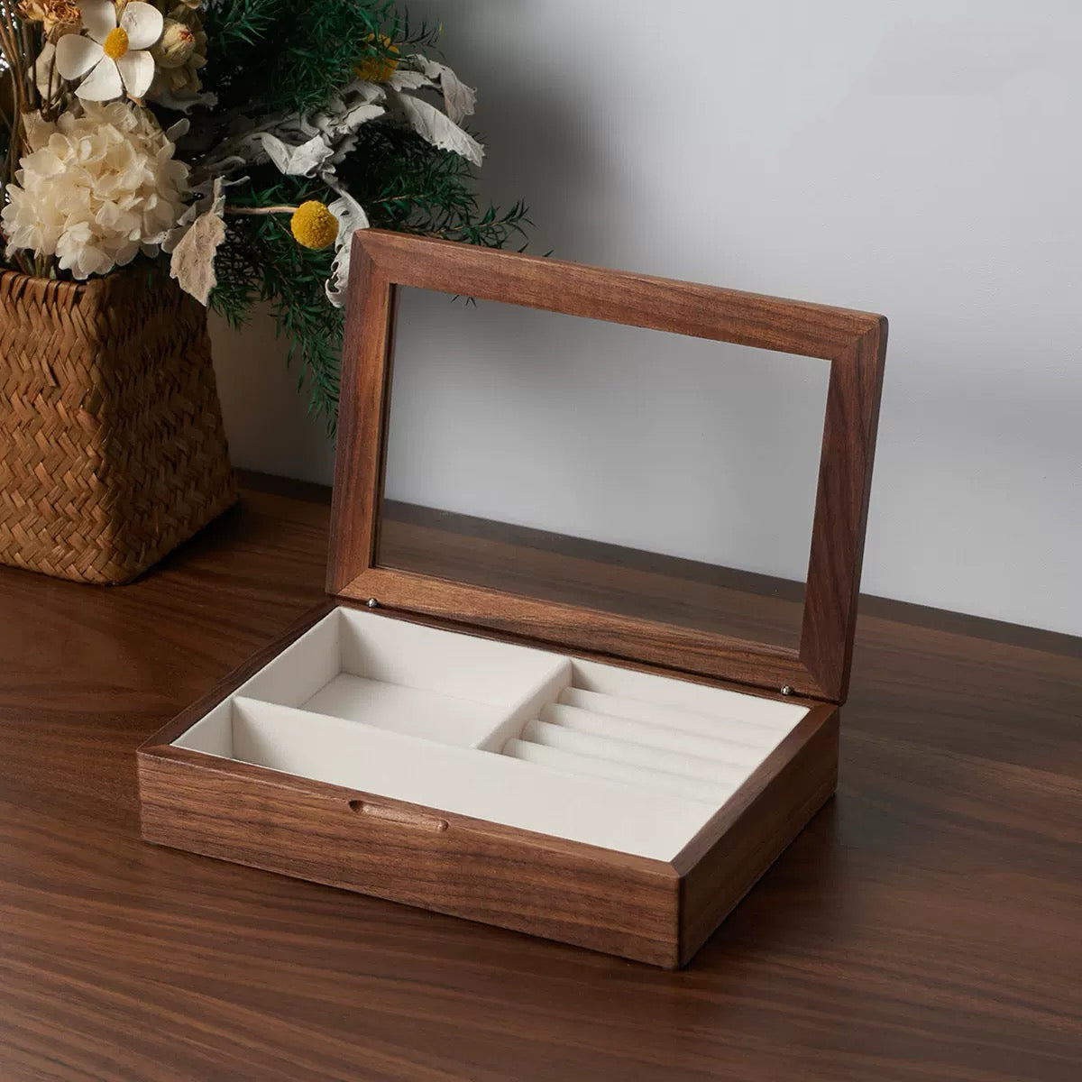 Lumelle premium walnut jewelry storage box