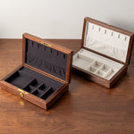 Lunara Chocolate Black Walnut Jewelry Box with necklaces displayed