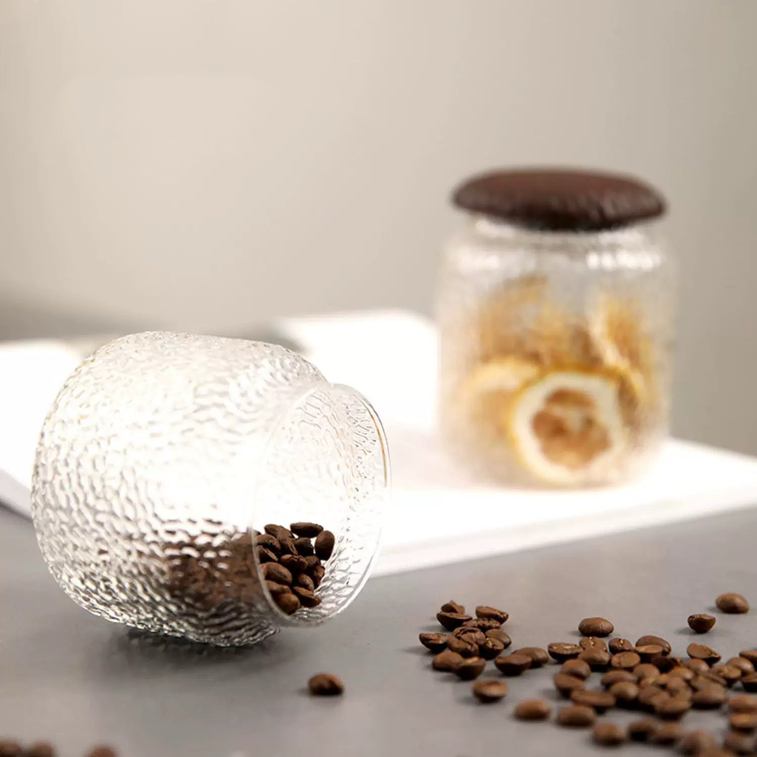 Luxury Haven Black Walnut Hammered Seal Glass Container