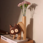 Natural Wood Flower Vase for Cat Lovers 