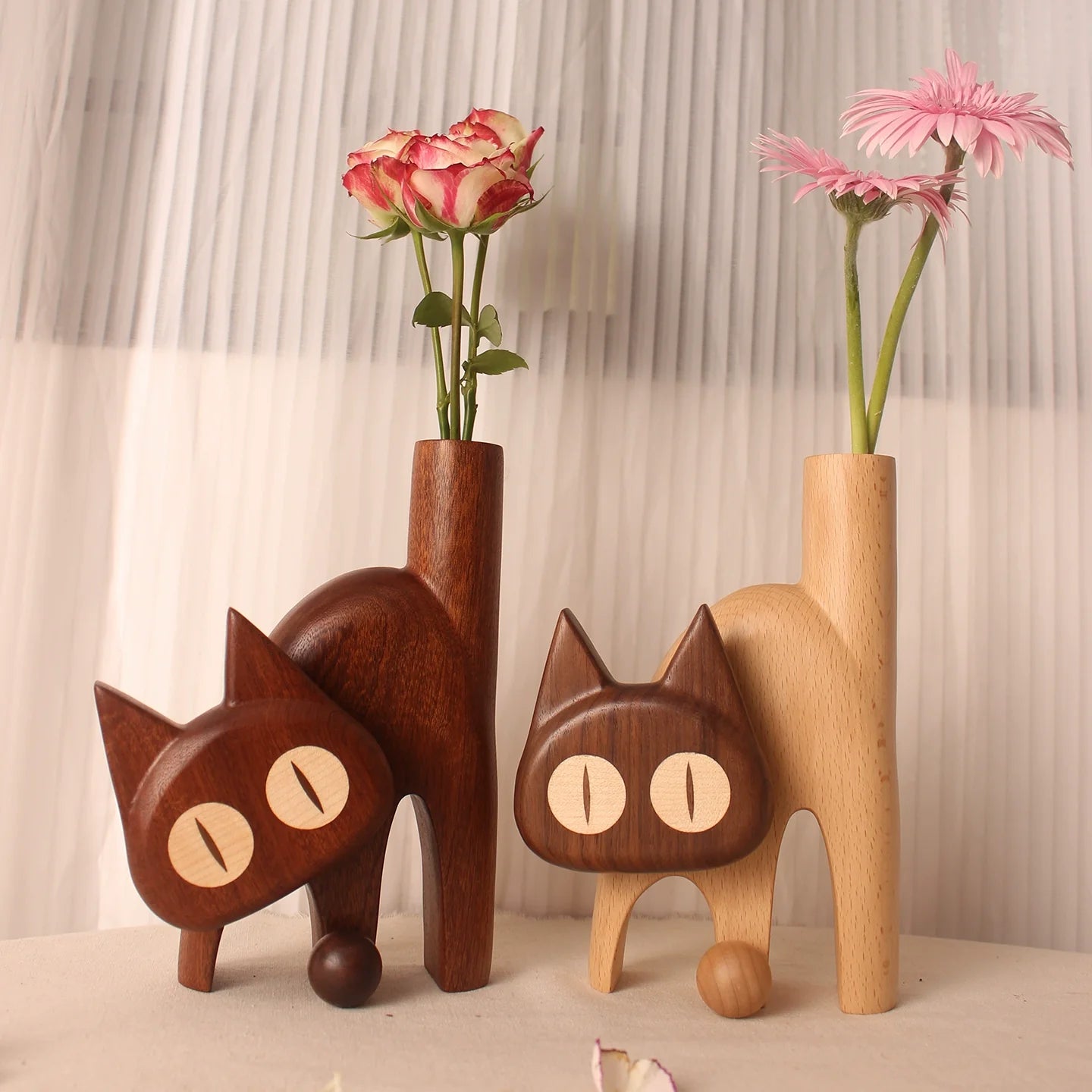 Meow Natural Timber Flower Vase