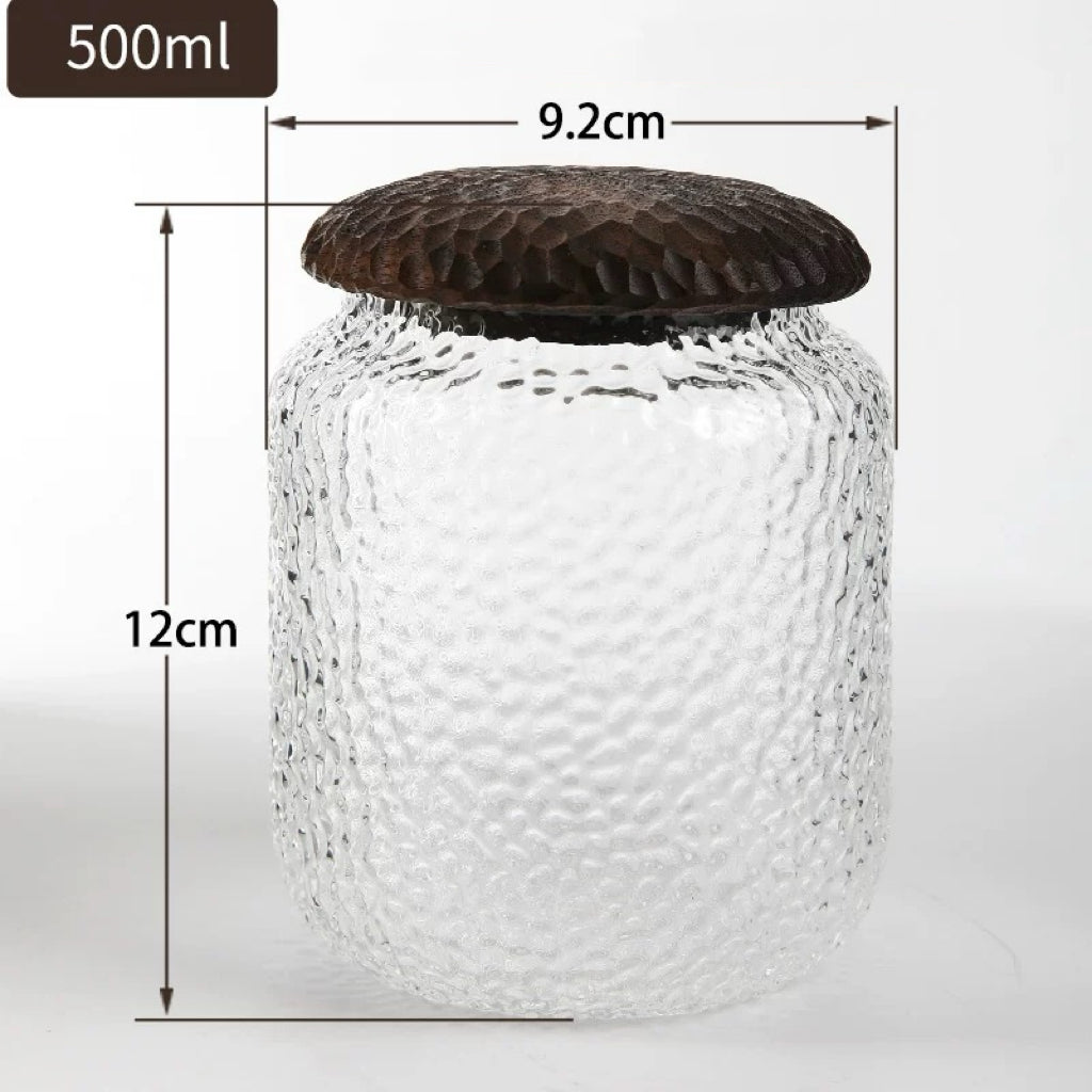 Minimalist Haven Black Walnut Hammered Seal Glass Container design