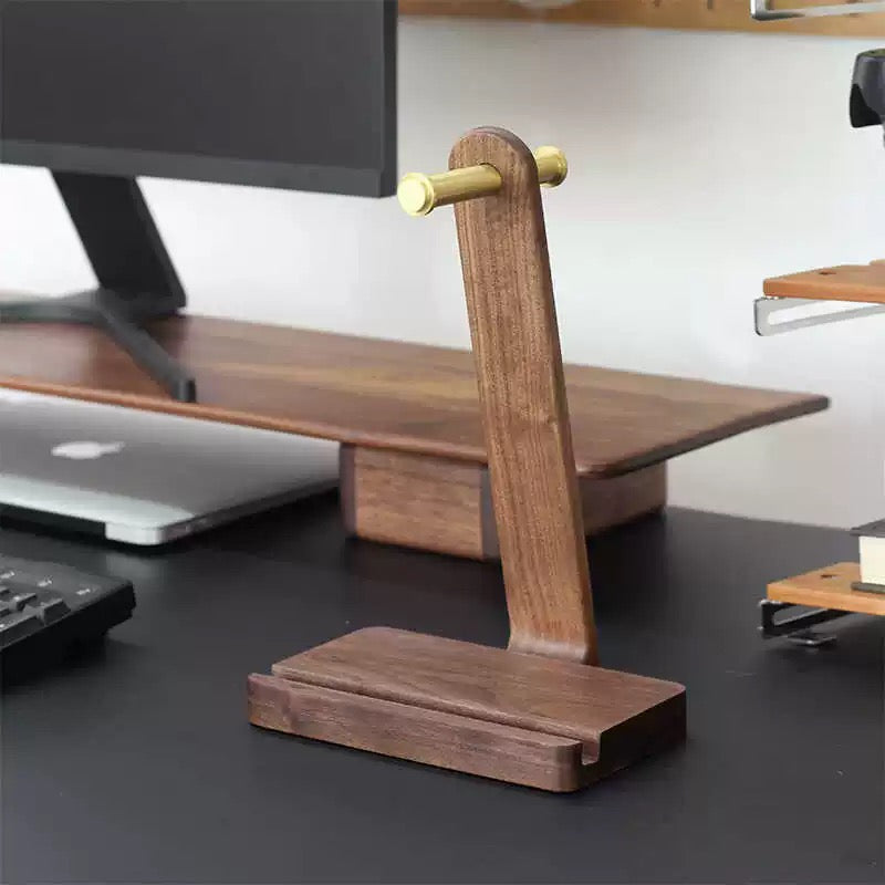 Premium solid walnut stand for headphones