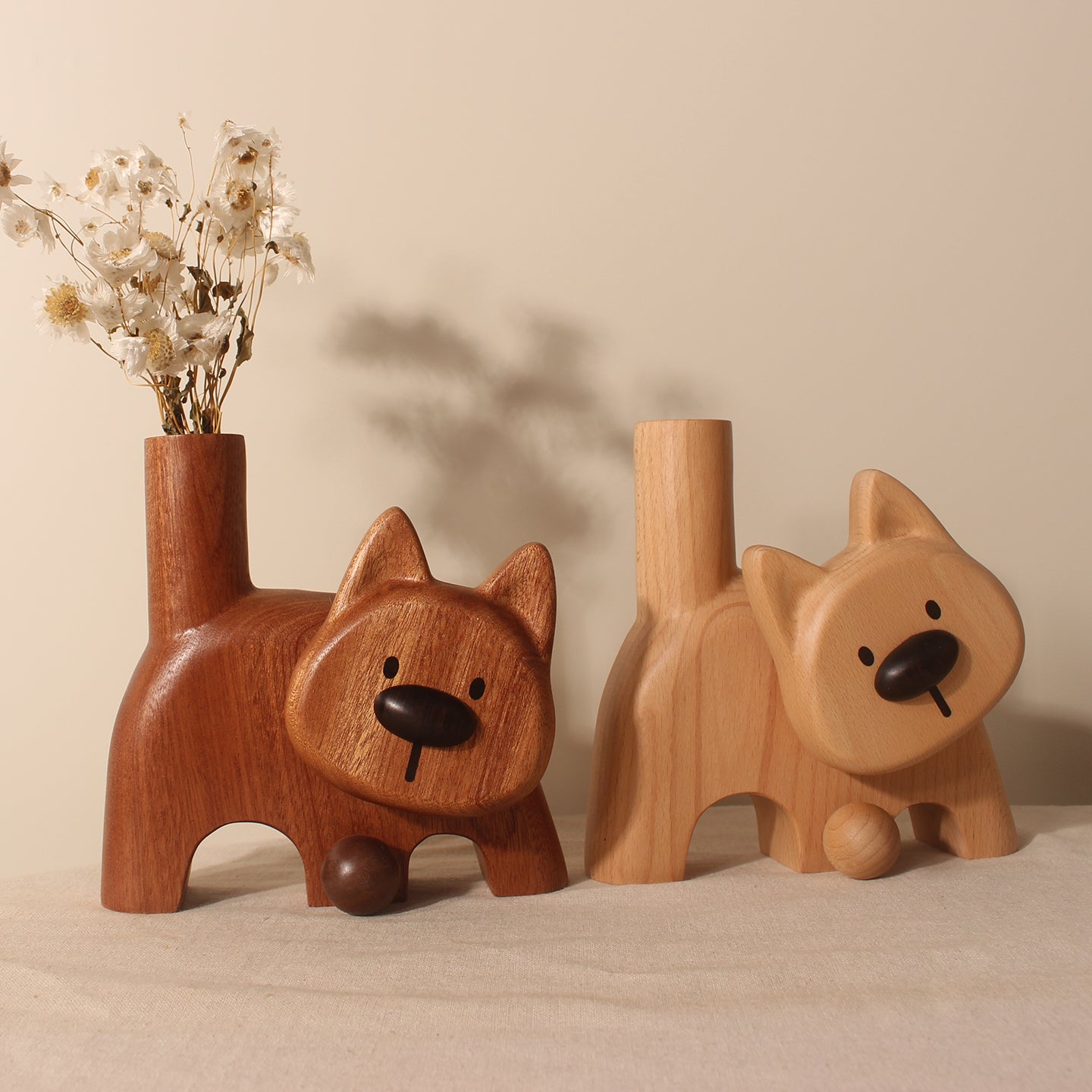 Solid Wood Dog Shaped Flower Vase