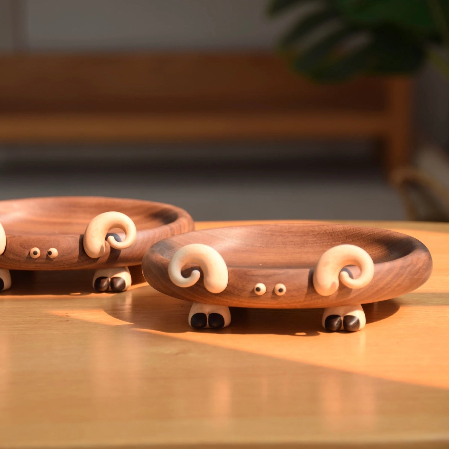 Walnut Storage Tray with Lamb Design