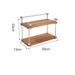 Walnut wood tiered storage rack close-up detail
