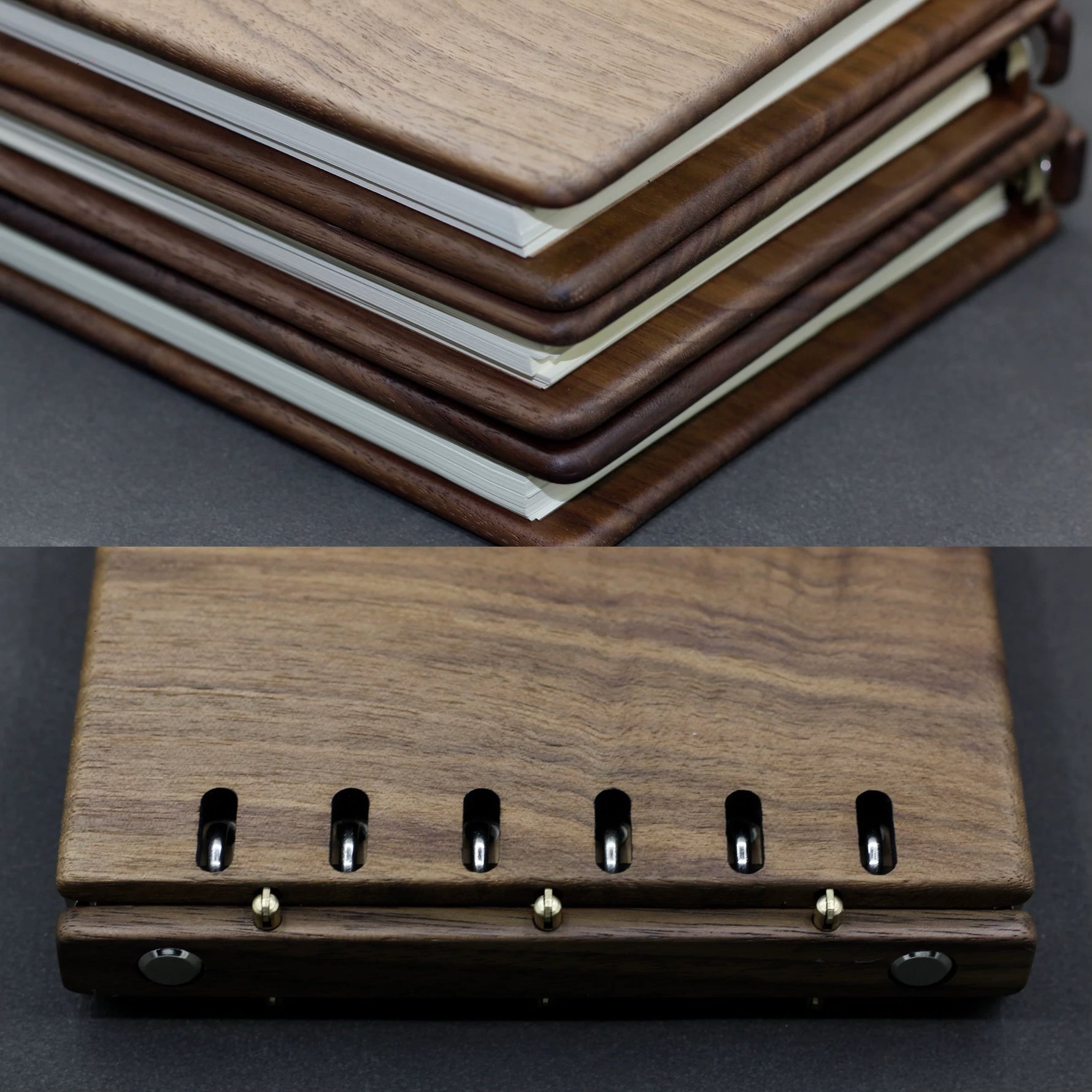 black walnut journal with elastic closure binder