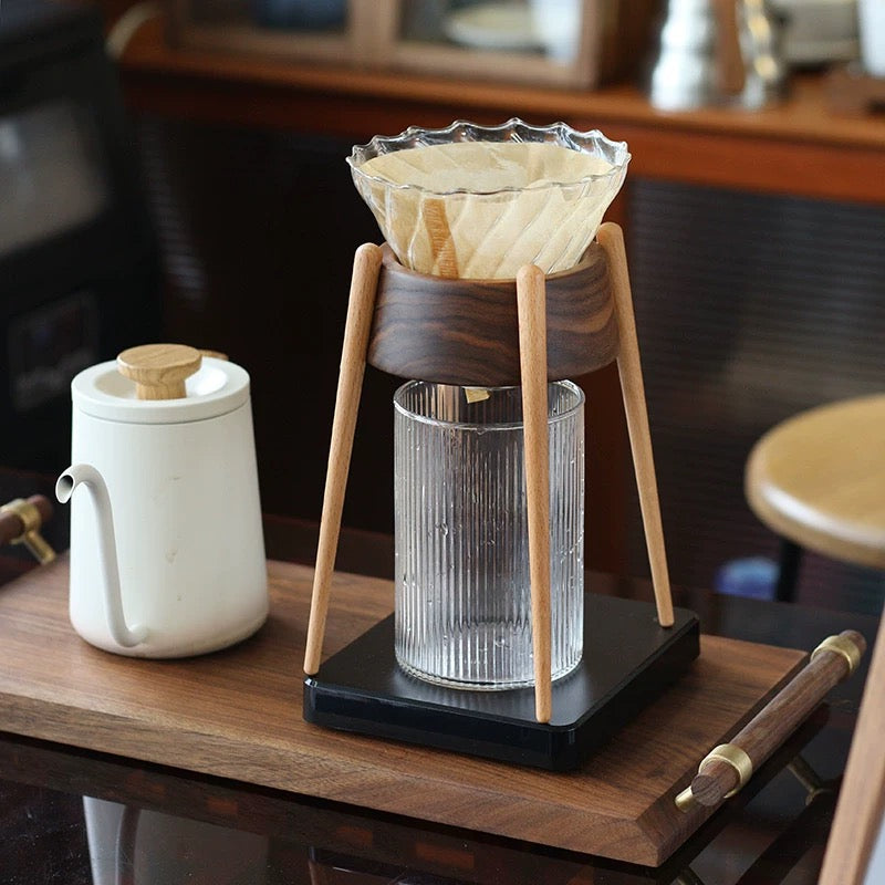 Moss Walnoot Pour-Over Koffiestandaard Met V60 Glazen Dripper