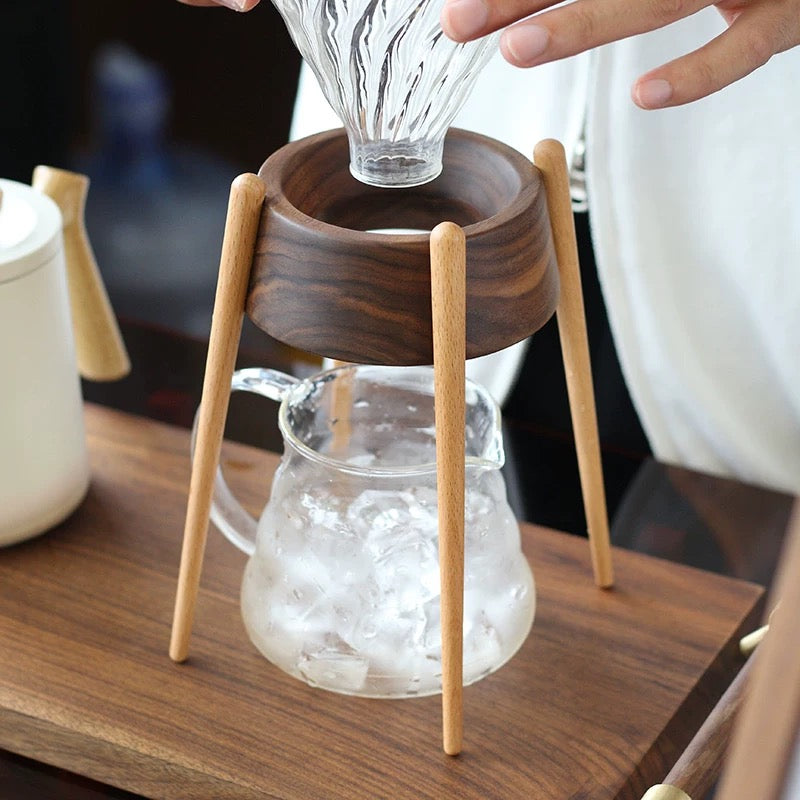 Moss Walnoot Pour-Over Koffiestandaard Met V60 Glazen Dripper