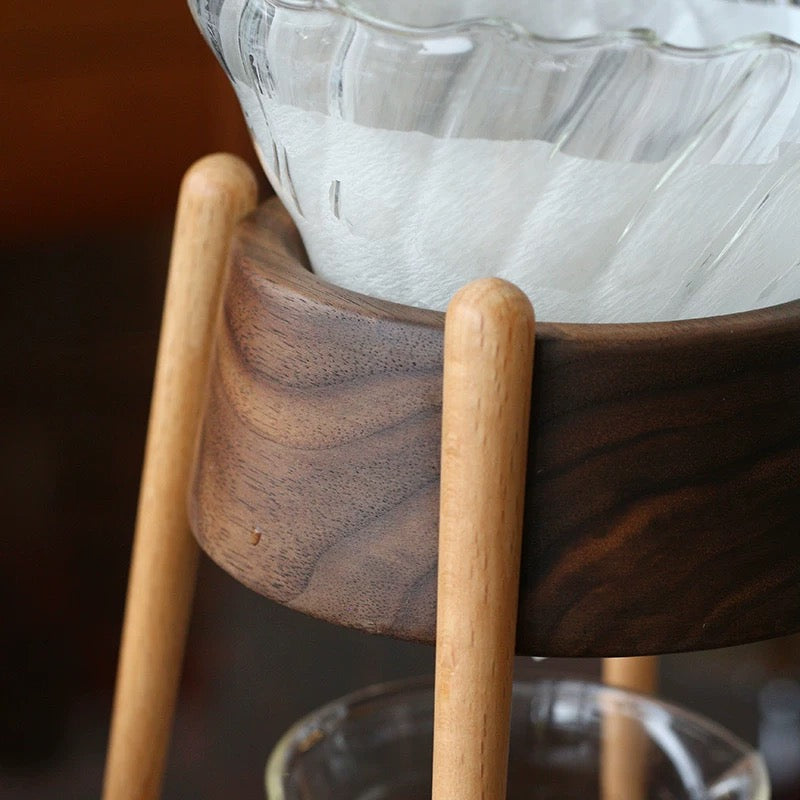 Moss Walnoot Pour-Over Koffiestandaard Met V60 Glazen Dripper