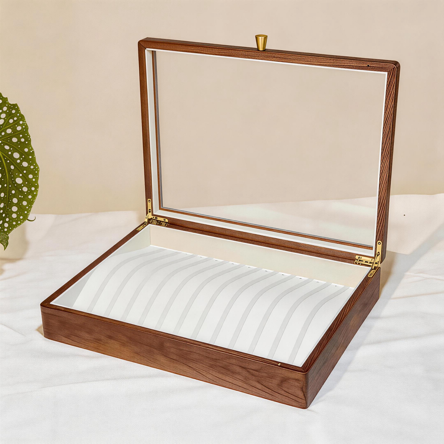 Arlin Wooden Necklace Jewelry Box With Glass Lid