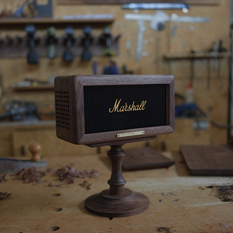 forge retro walnut wood speaker stand
