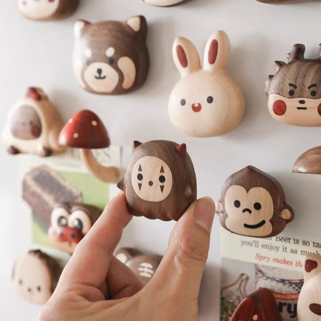 handmade wooden animal magnets