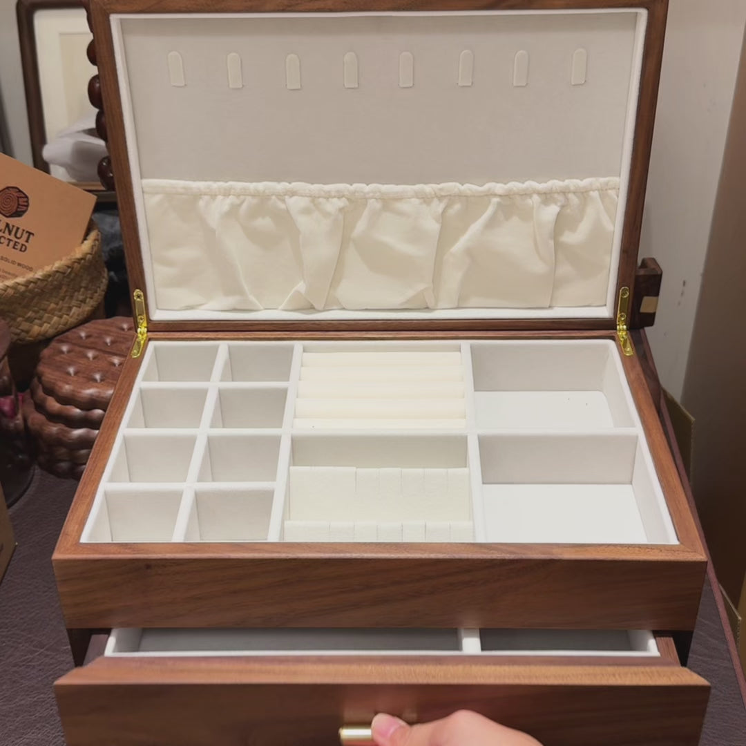 Panita Two-Layer Walnut Jewelry Box with Drawers