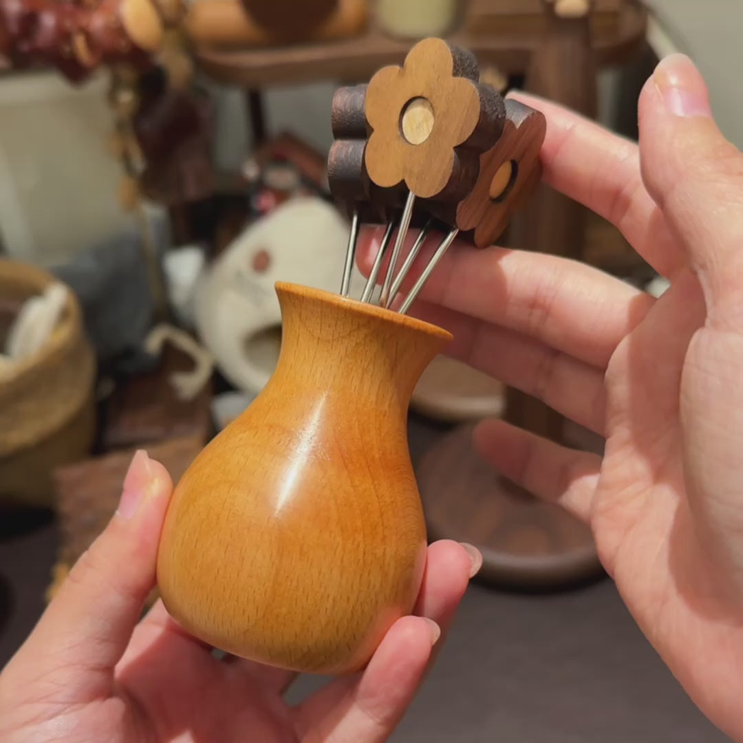 Floral Wooden Fruit Pick Set