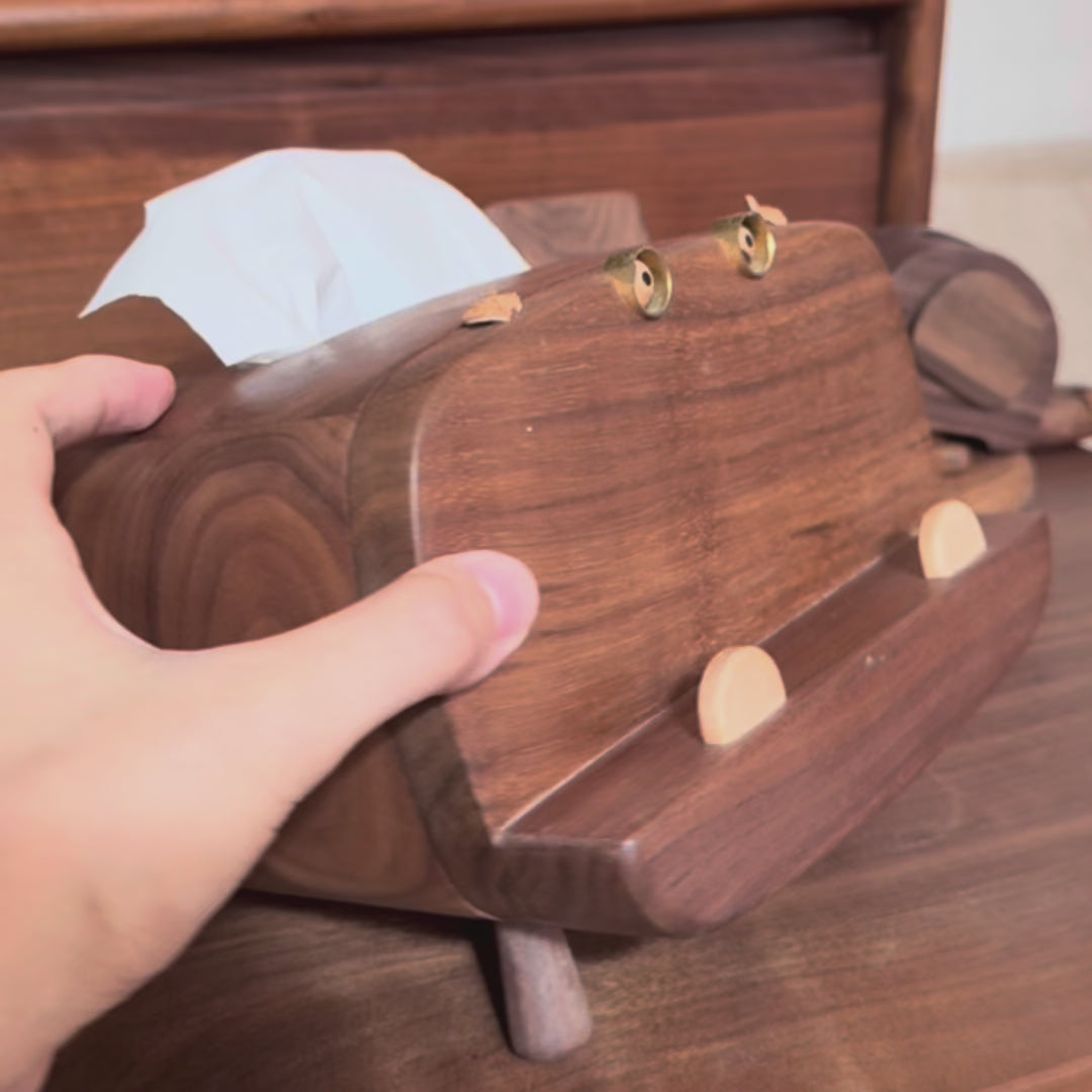Wooden Hippo Walnut Tissue Box