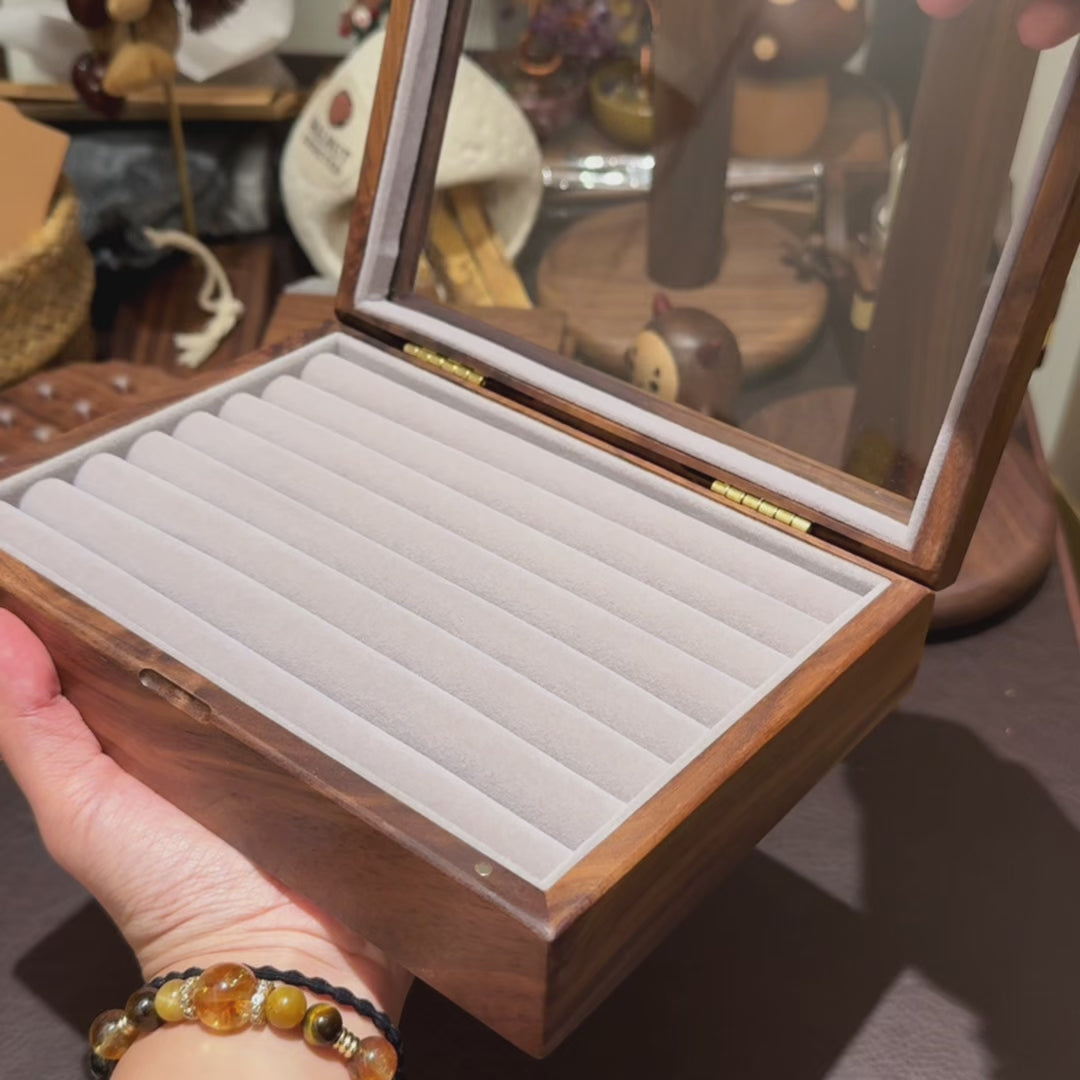 Lilia Walnut Jewelry Box with Glass Top