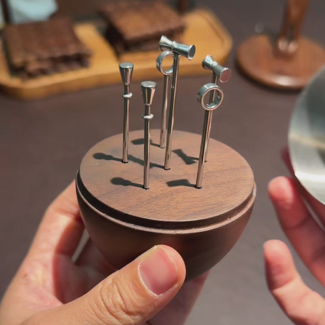 Eggie Walnut&Stainless Steel Fruit Pick Set