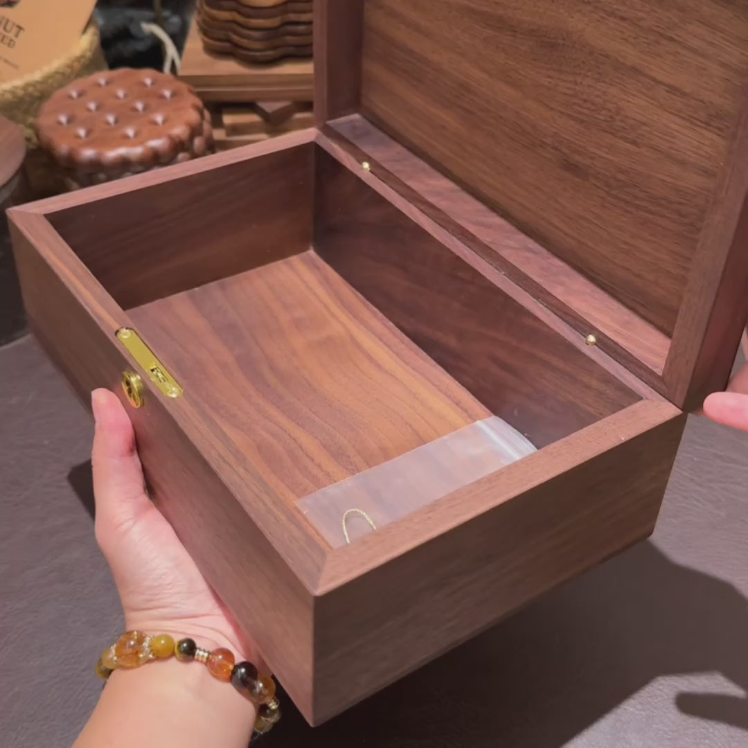 Lora Minimalist Walnut Jewelry Organizer Box with Lock